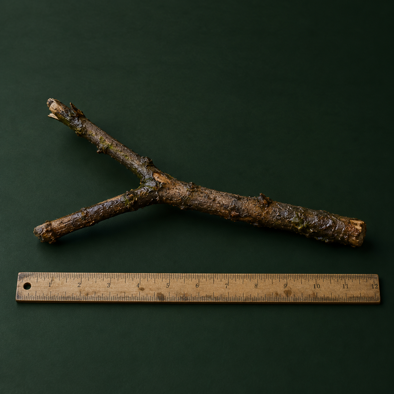 Illustration of an ordinary forked wet stick on a dark green background